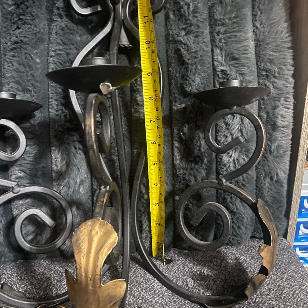 Ornate Metal Candle Holder Pair in Black with Gold Accents